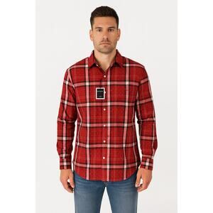 Club Room Men's Long Sleeve Button-Down Shirt – Karanda Red Plaid, Size L, NWT